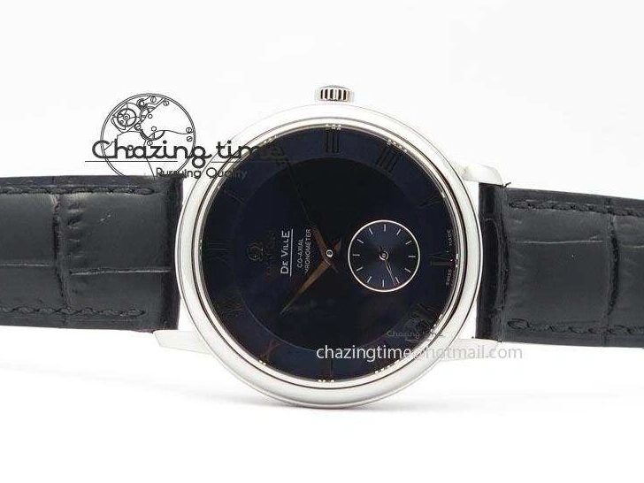 0311 De Ville MK 1:1 Best Edition SS Blue Dial On Black Leather Asian Seagull T1701 (Sec@6) Casual 8242